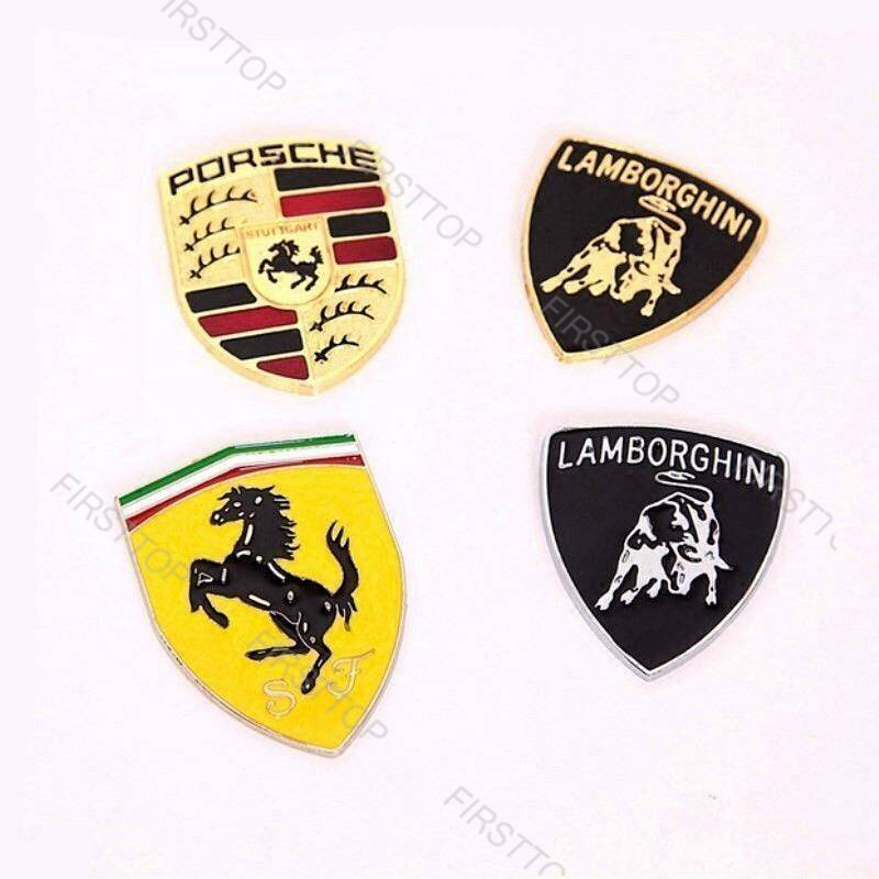Miếng Dán Kim Loại Hình logo Xe Hơi Lamborghini Ferrari Porsche Sports Gtr Performance