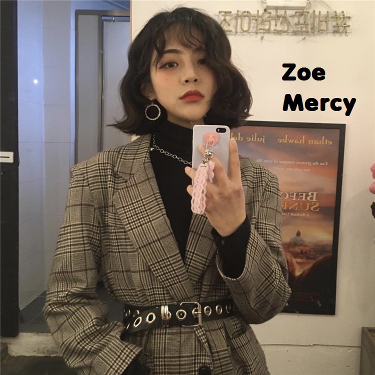 [SẴN]-Áo Blazer caro kèm đai (C37)