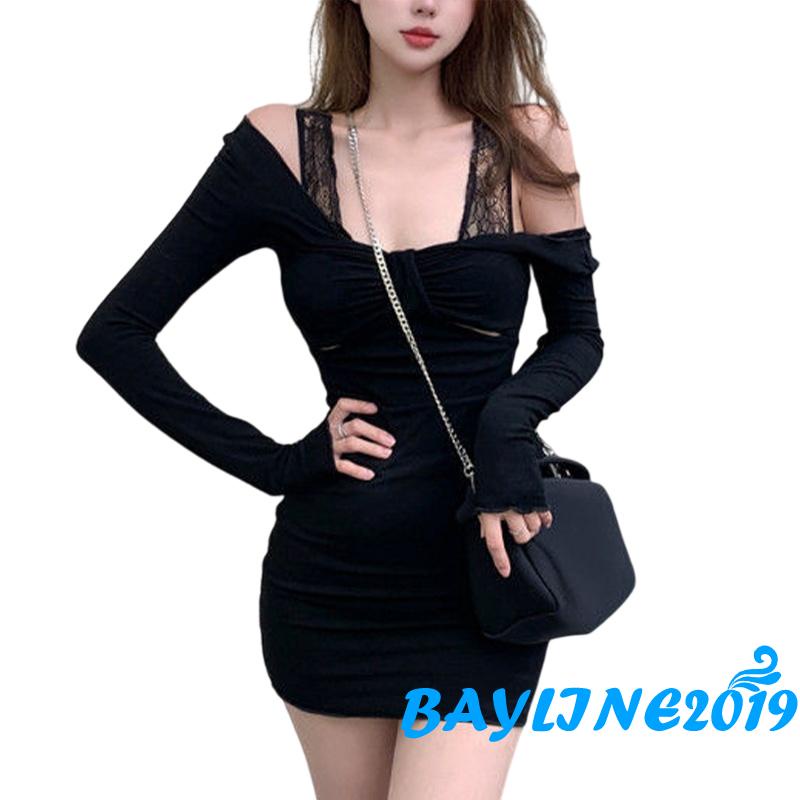 Đầm Hai Dây Ôm Dáng Tay Dài Cổ Chữ V Màu Trơn Thời Trang Cho Nữ