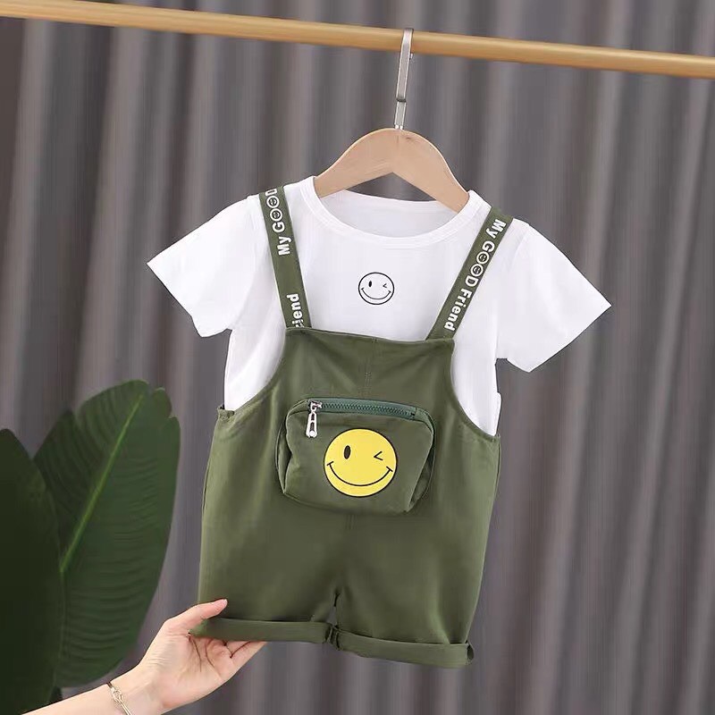 Yếm Mặt Cười Kèm Áo Coton Mềm Mịn Cho Bé