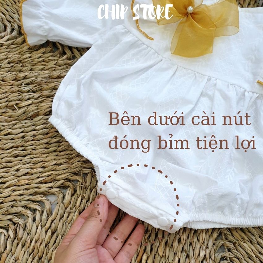 Body dài tay cho bé CHIP STORE Bodysuit cho bé  màu trắng phối nơ hanmade xinh xắn