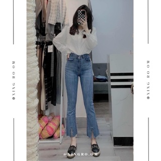 Quần jean ống xẻ, quần jean ống loe hack dáng