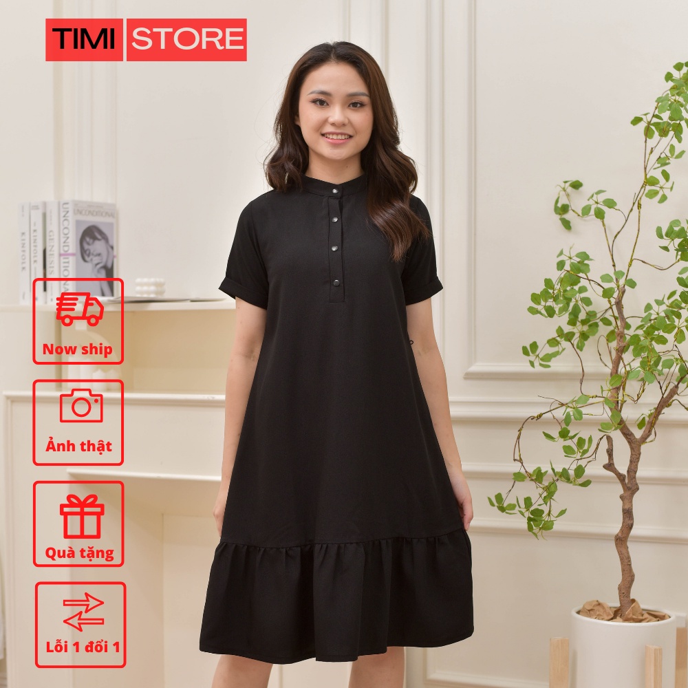 Đầm Bầu Thiết Kế-Váy Suông TiMi 3 màu cam đất,đen.đỏ dáng đuôi cá cổ tàu mở cúc chất vải lụa size 40-100kg TM019