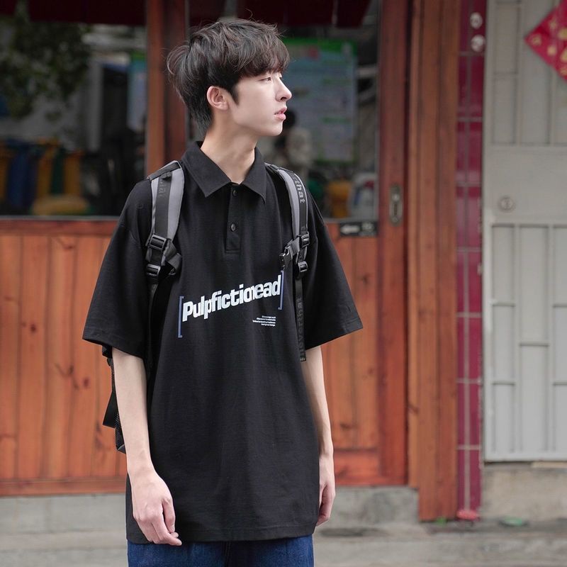 Áo Thun Polo Tay Ngắn Dáng Rộng Phong Cách Harajuku Nhật Bản Thời Trang Cho Nam