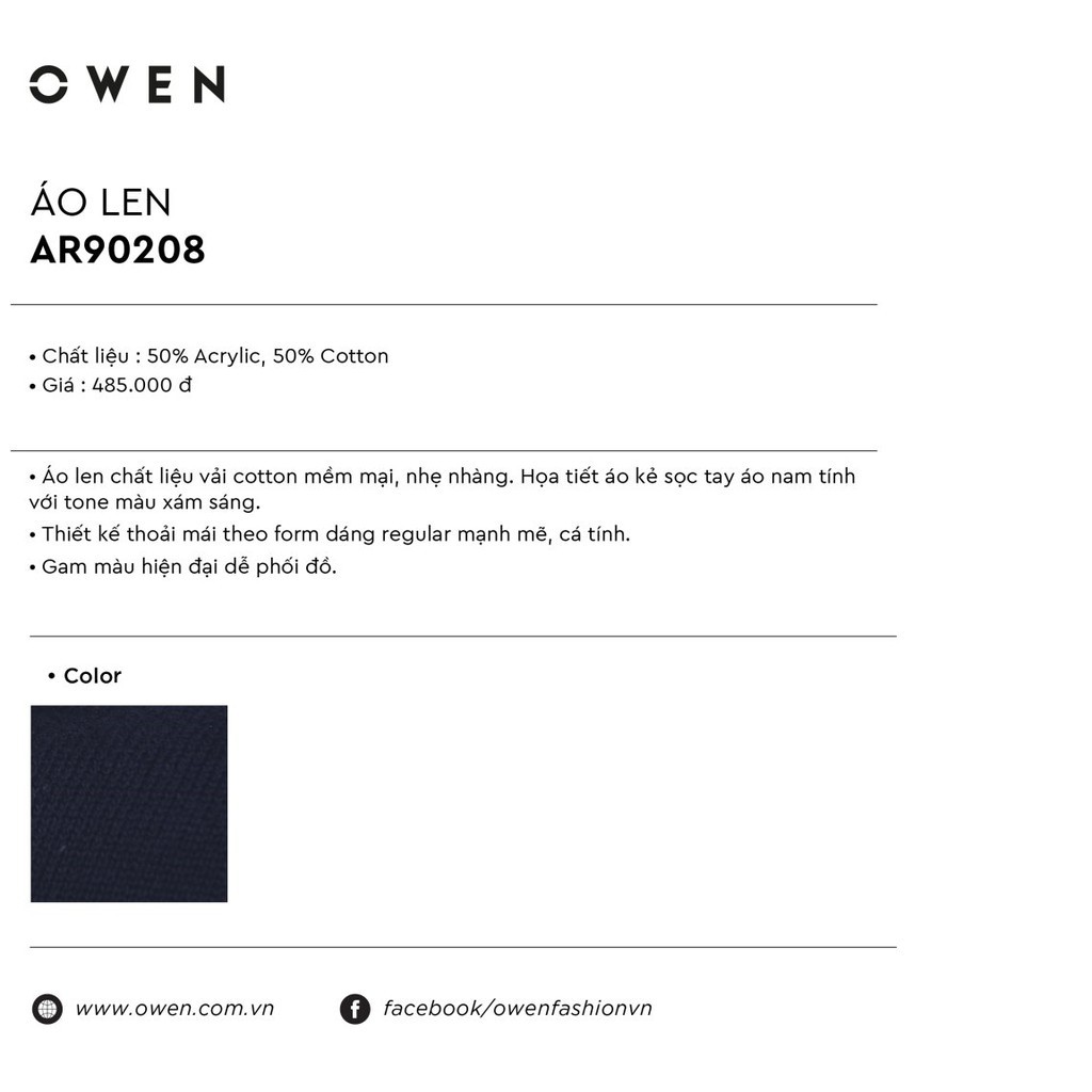 𝐑ẻ Xả 12.12 10.10 . OWEN - Áo len nam Owen cổ tròn màu XANH ĐEN ALD 90208 Cực Đẹp . . . ' ' * ' . ˇ