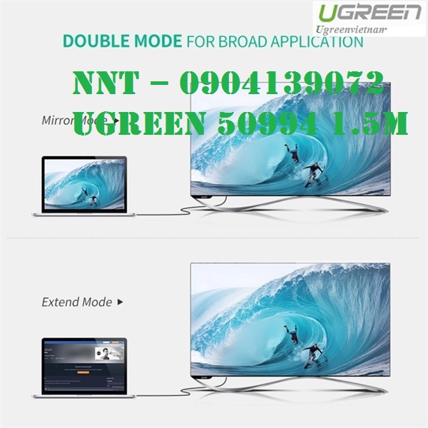 Cáp chuyển USB Type-C to Displayport dài 1.5m Ugreen 50994 Chính hãng