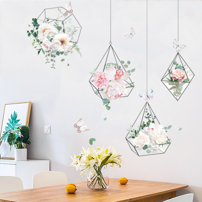 Miếng Dán Tường Hình Giỏ Hoa Màu Nước Trang Trí Nhà Cửa