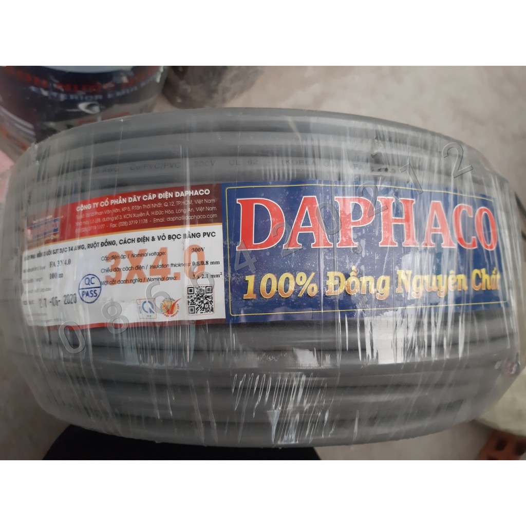 Dây Điện Đôi Bọc 2 Lớp Tròn Xám 3 Lõi 3x1.5mm2 Đến 3x6.0mm2 Daphaco Ruột Đồng Nguyên Chất Chịu Tải Cao
