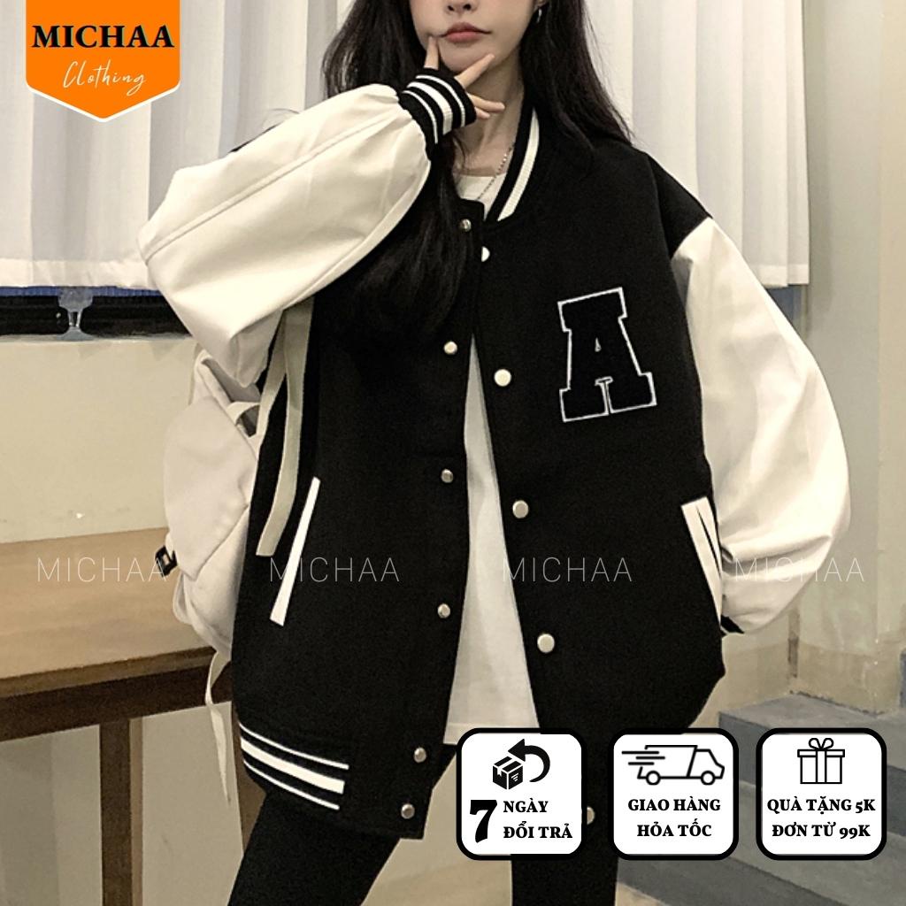 Áo Khoác Bomber Dù THÊU CHỮ A Nam Nữ Ulzzang Unisex Kiểu Bóng Chày Form Rộng 2 Lớp - MICHAA
