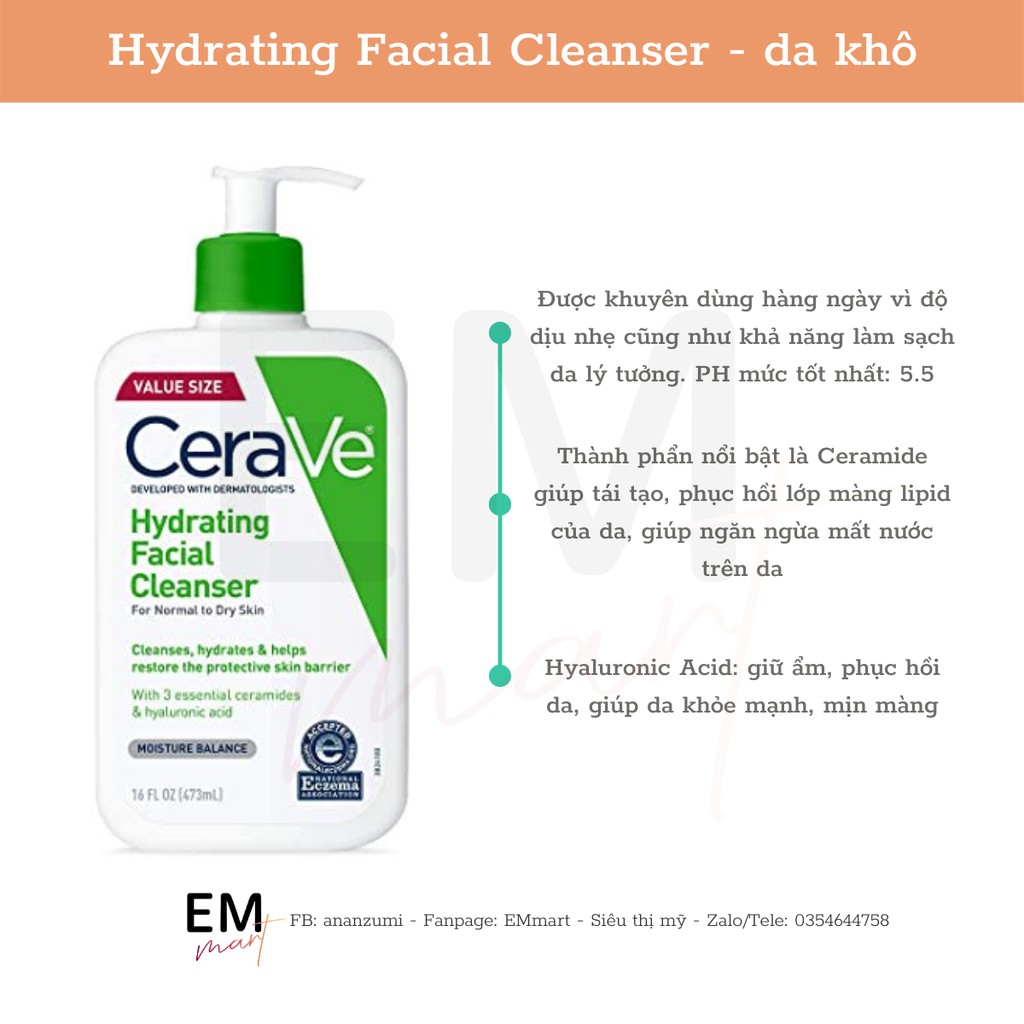 [Bản Mỹ và Pháp] Sữa rửa mặt Cerave Foaming Cleanser, Cerave Hydrating Facial Cleanser, Cerave SA Smoothing Cleanser