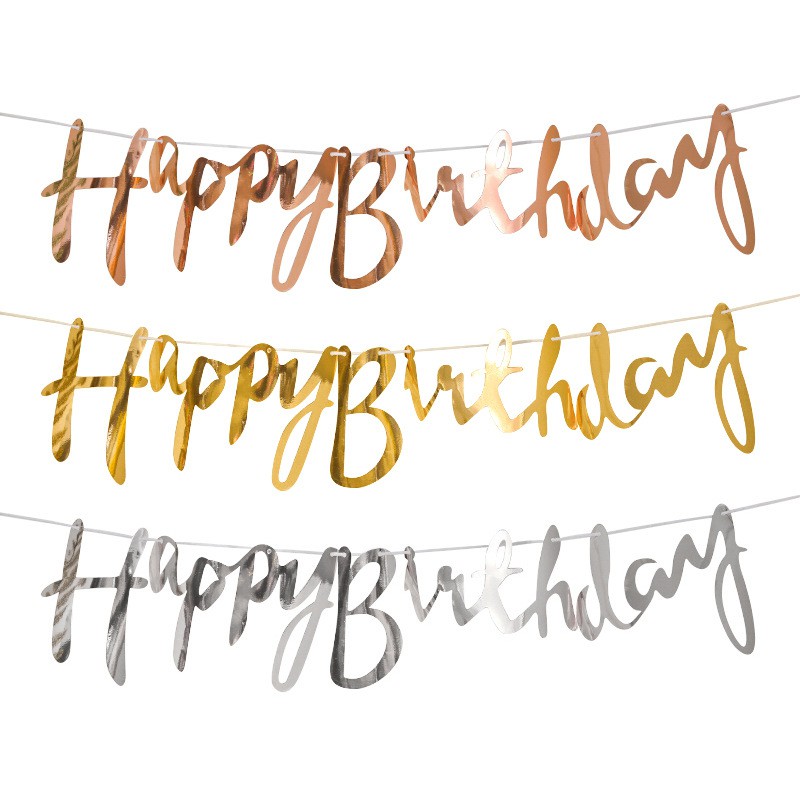 Cờ dây giấy phụ kiện decor trang trí sinh nhật Happy Birthday Ép Kim kèm ruy băng đủ màu !