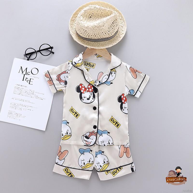 Bộ Đồ Ngủ Ngắn Tay In Hình Chuột Mickey Cho Bé