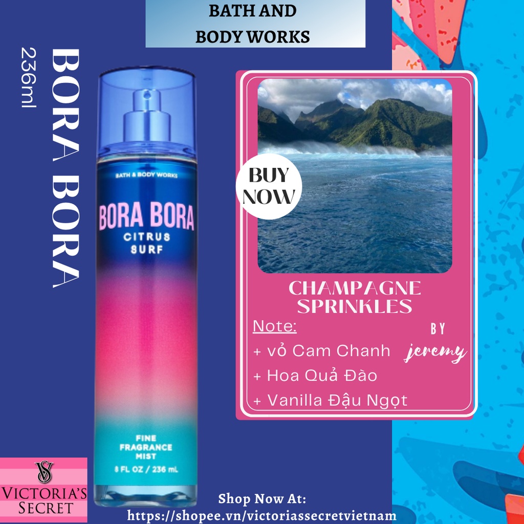 Bora Bora Citrus Surf - Xịt thơm toàn thân body mist Baht & Body Works - Trái cây