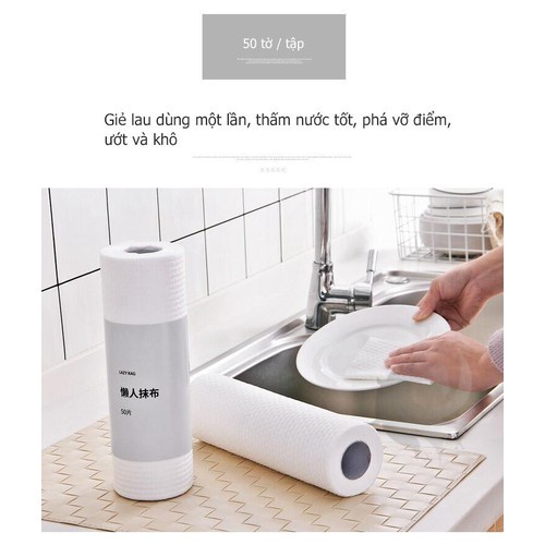Cuộn 50 giấy lau Lazy Rag không bị xù có thể tái sử dụng (25x25cm)