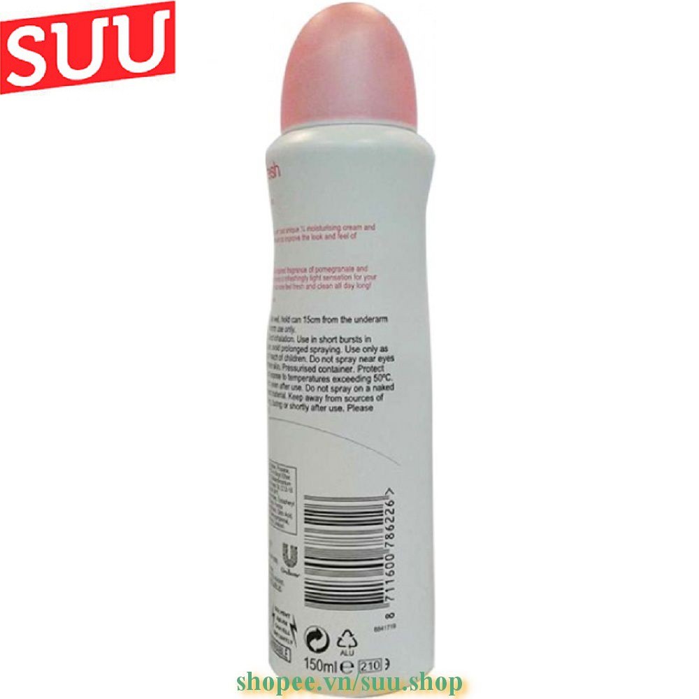 Xịt Khử Mùi Nữ 150Ml Dove Go Fresh Go Fresh Lựu, suu.shop Cam Kết 100% Chính Hãng.