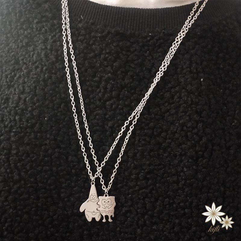 Vòng cổ mặt hình SpongeBob phong cách hip hop đơn giản sáng tạo dành cho cặp đôi bạn thân