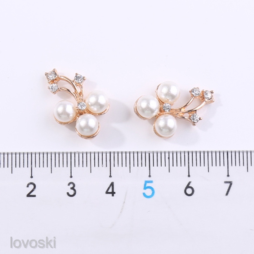 Set 10 Hoa Kim Loại Mạ Vàng Đính Hạt Giả Ngọc Trai Dùng Để Trang Trí Điện Thoại