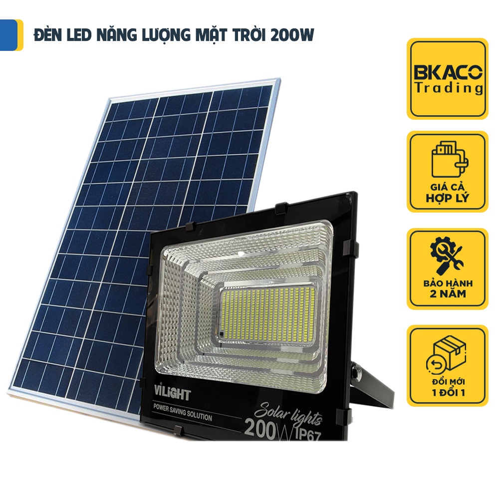 Đèn năng lượng mặt trời 200W Vi-Light VLFL200MT1, Đèn NMLT Solar Light Chip Led USA, Bộ đèn và tấm Pin