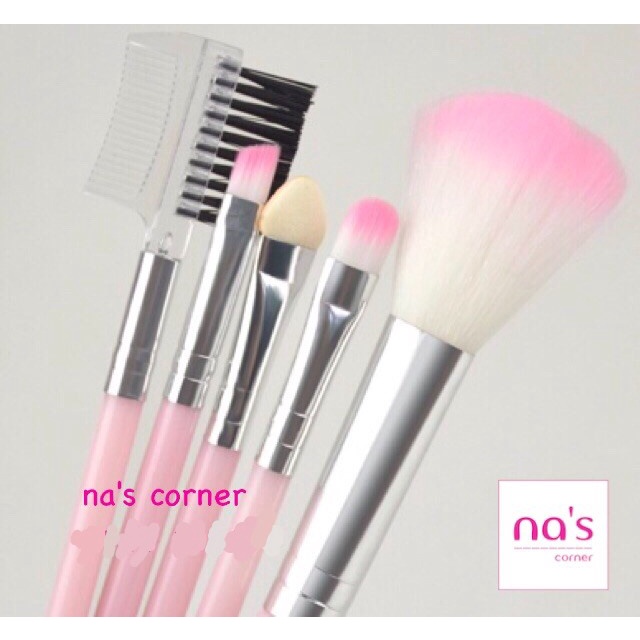 Bộ cọ mini hồng 5 chi tiết dễ thương kèm túi nhựa đựng tiện dụng