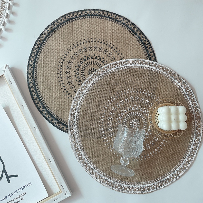 [PC] Tấm Lót Cốc Đĩa Cốc / Đĩa Ăn Hình Tròn Đan Sợi Macrame Chịu Nhiệt Họa Tiết Mandala Sáng Tạo