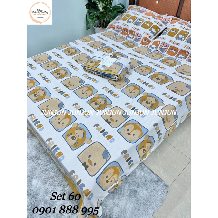 N26_SET Chăn Ga Gối vải Xô Organic cotton dòng cao cấp