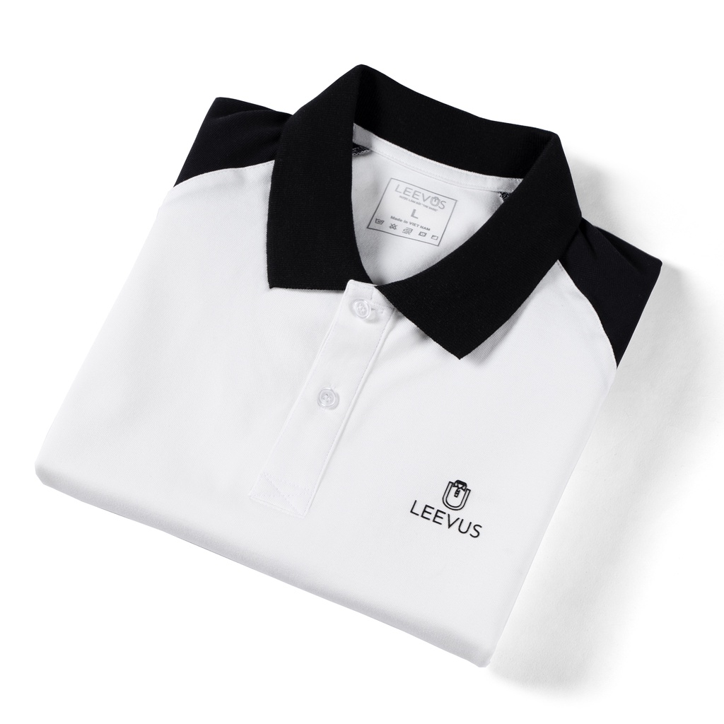 Áo polo nam phối Raglan logo LEEVUS đen trắng, trẻ trung vải CVC cá sấu APL204
