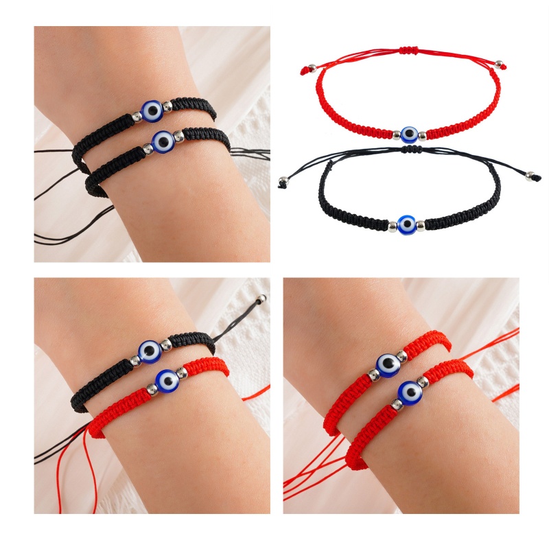 Set 2 Vòng Tay Chuỗi Hạt Màu Đỏ / Đen Hình Mắt Quỷ Thời Trang Cho Tuổi Teen