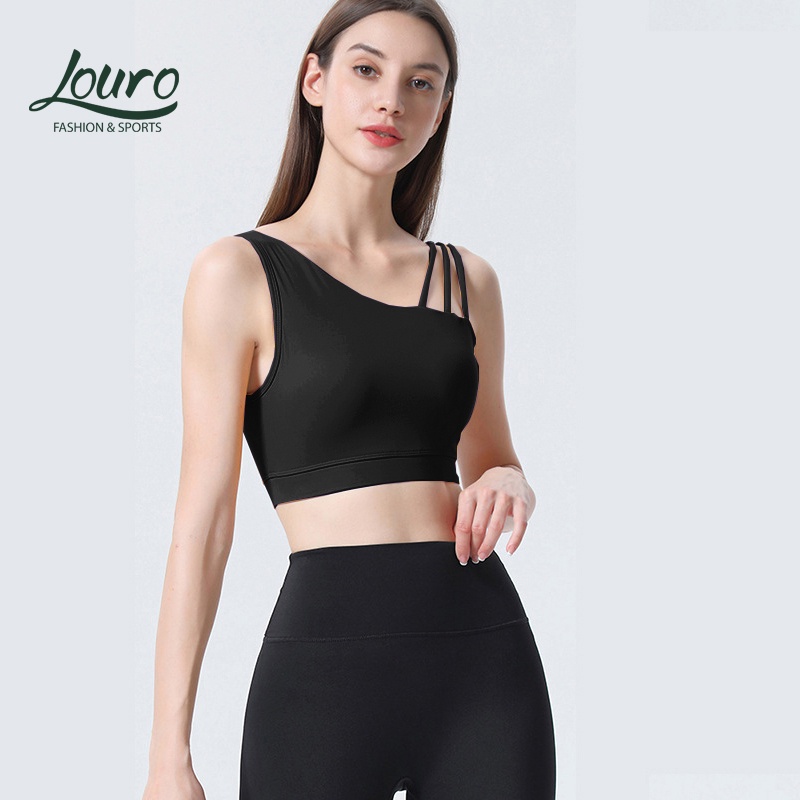 Set đồ tập yoga cho nữ Louro SE89, áo bra thể thao đan dây, quần lưng cao, kèm mút nâng ngực