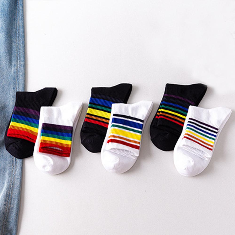 Vớ Cotton Màu Cầu Vồng Thoáng Khí Thời Trang Mùa Thu Cho Nữ