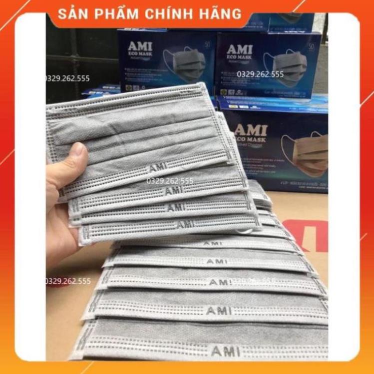 Khẩu trang kháng khuẩn 4 lớp Ami màu XÁM hộp 50 cái