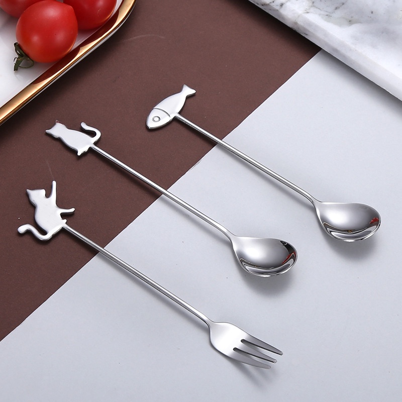 Muỗng Cà Phê Hình Mèo Hoạt Hình Bằng Thép Không Gỉ 304