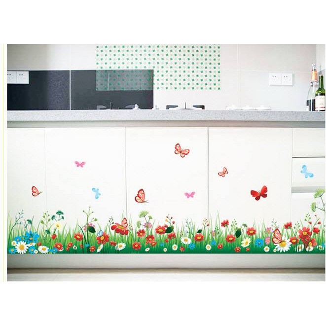 Decal dán tường chân tường hàng rào hoa bướm có keo sẵn BINBIN CT31 (Có keo sẵn)