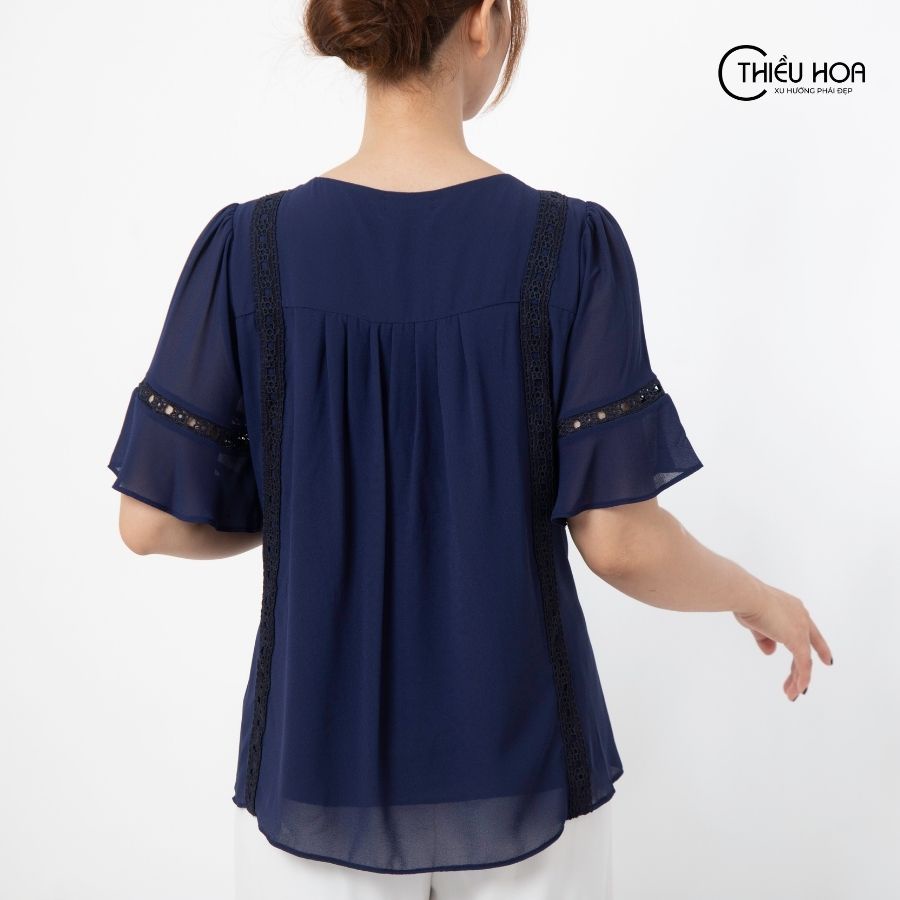 Áo Trung Niên Chiffon Phối Ren Thiều Hoa Y905