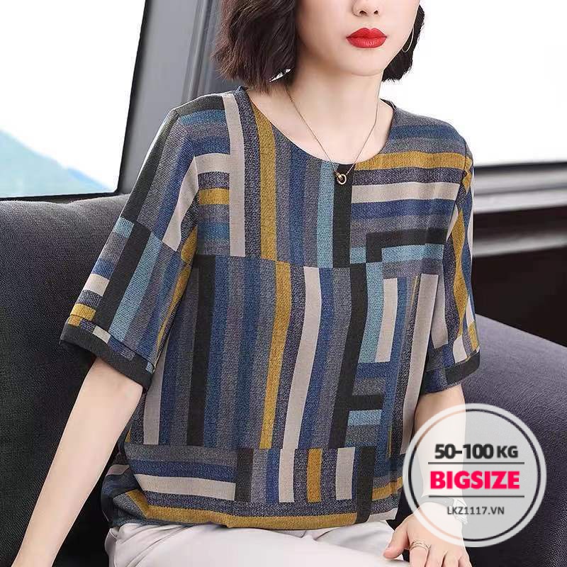 Áo kiểu trung niên nữ Bigsize Áo thun nữ trung niên cho mẹ tay lỡ cổ tròn in hình mùa hè Phong cách Hàn Quốc Thời Trang cá tính xinh đẹp cho người mập béo nữ