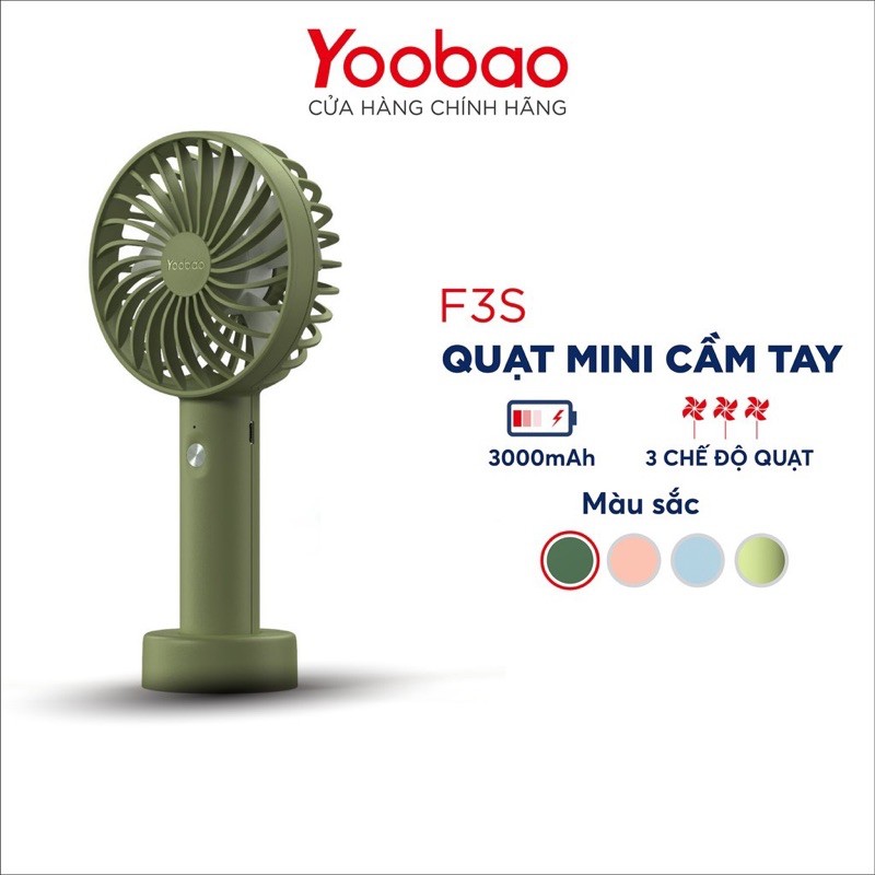 ☘️LIÊN TỤC 14 TIẾNG☘️ Quạt sạc cầm tay Yoobao F3S 3.000 mah tặng dây đeo - quạt mini để bàn sạc tích điện 3 chế độ gió