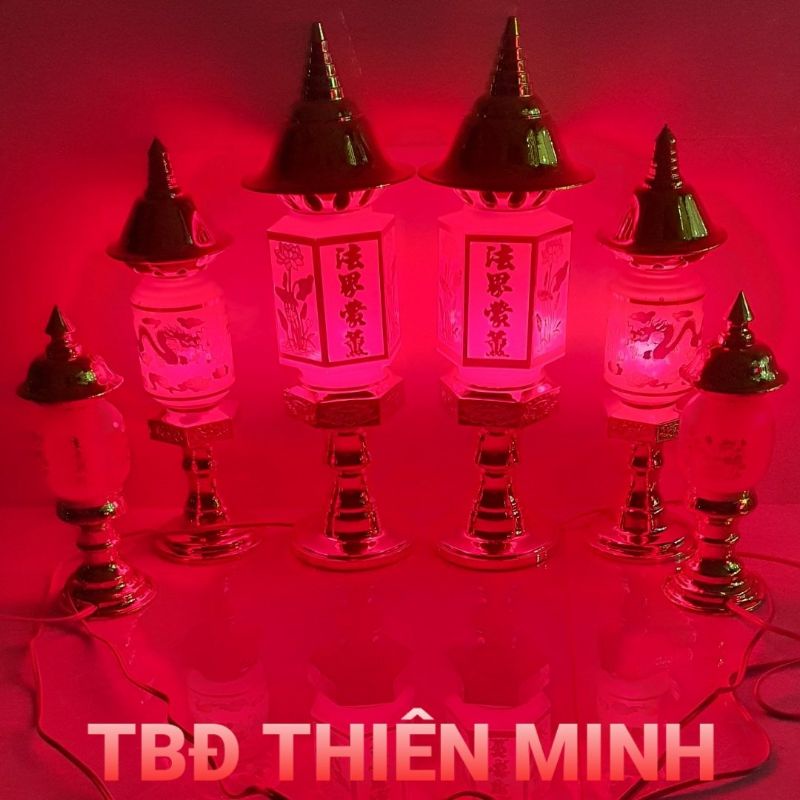 BỘ ĐÈN THỜ LỤC GIÁC ,SONG LONG, PHÚ QUÝ