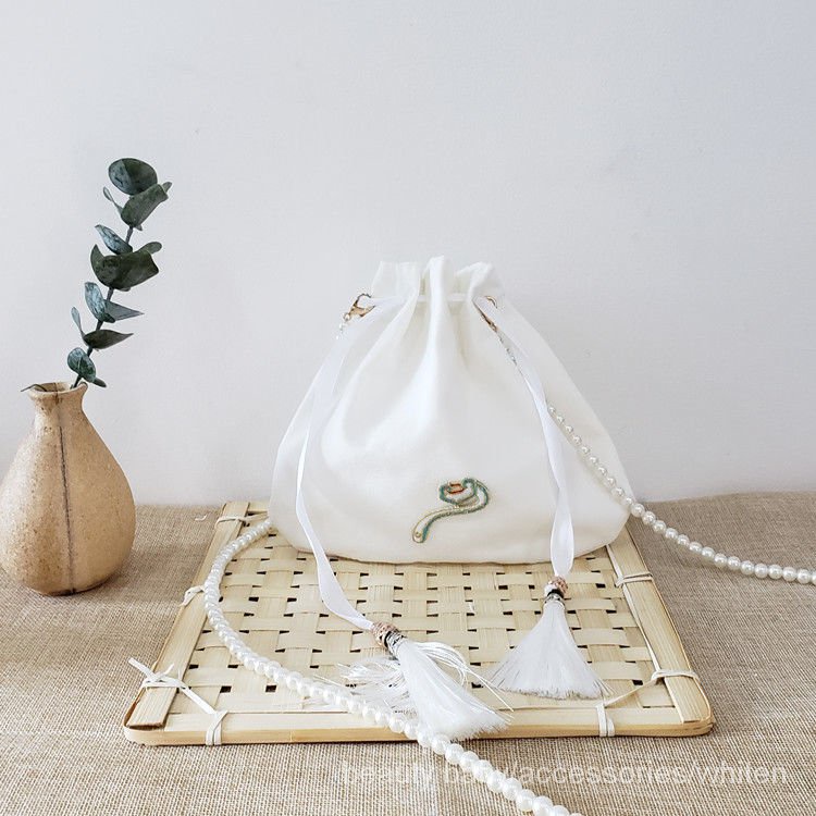 Túi đeo chéo thêu họa tiết phong cách Trung Hoa cổ điển thiết kế dây rút thời trang cho nữ