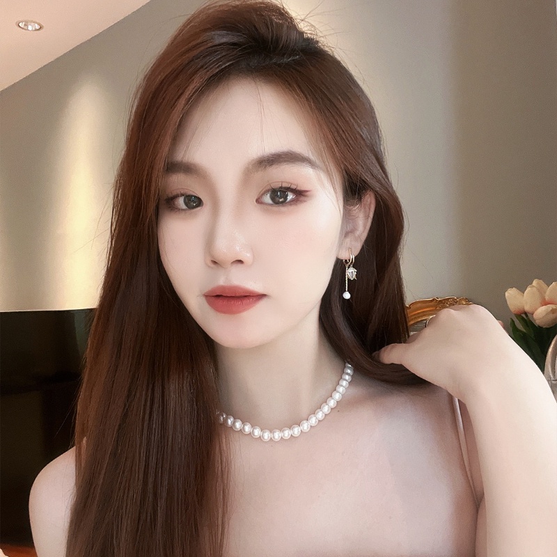 Khuyên Tai Tua Rua Dáng Dài Đính Hạt Ngọc Trai Hình Hoa Tulip Hồng Thiết Kế Nhỏ Phong Cách Hàn Quốc 2022