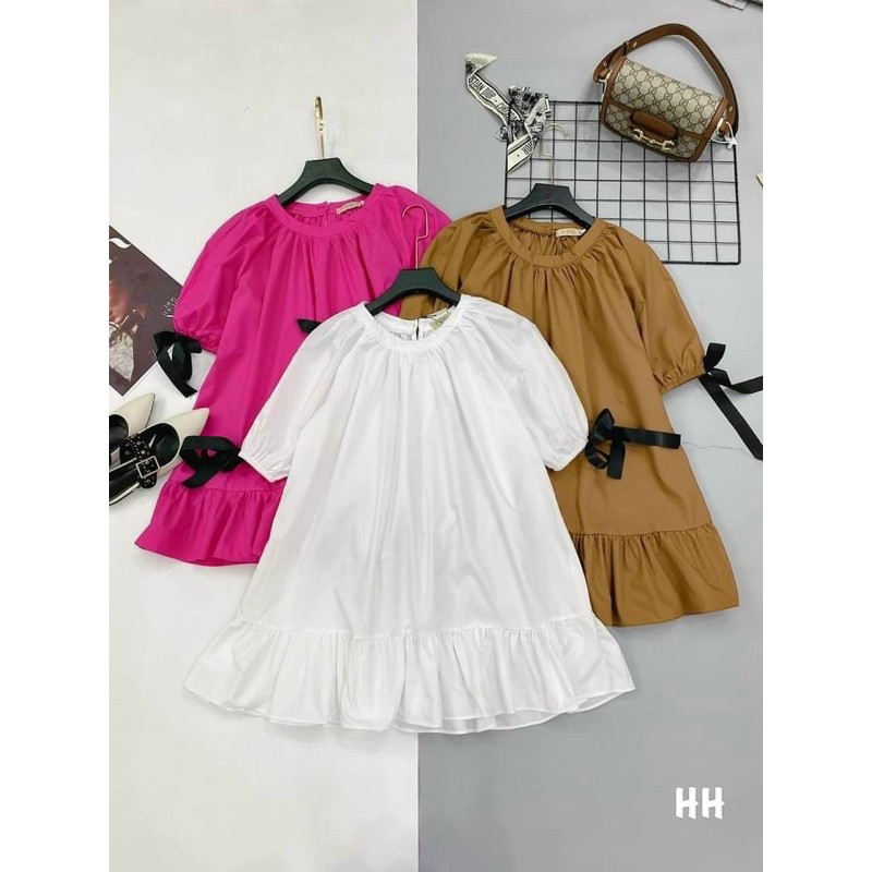 Đầm QC cổ tròn tay nơ siêu yêu kèm ảnh thật