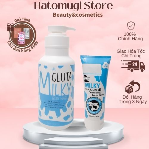 Sữa tắm con bò Gluta Milky Thái Lan 800ml tặng sữa rửa mặt