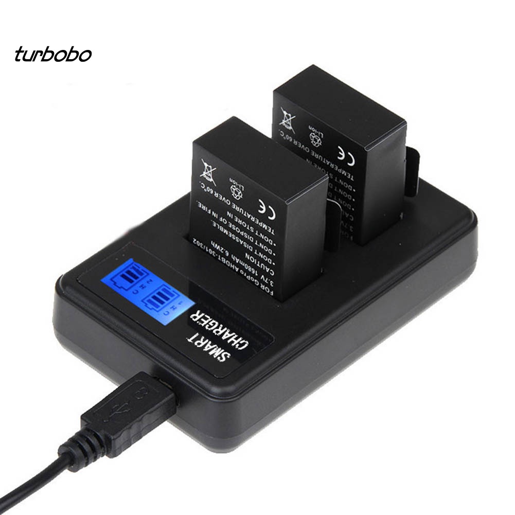Bộ sạc pin turbo kép màn hình LCD cho máy ảnh GoPro Hero 3 3+ AHDBT-201 AHDBT-301