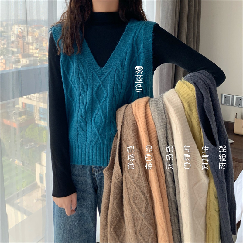 Áo len dáng rộng cổ V không tay thời trang