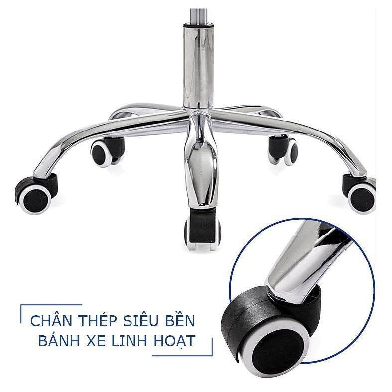 Ghế làm việc, Ghế Văn Phòng Lưng Lưới Chân Xoay Inox 360 Độ Có Bánh Xe Di Chuyển Cao Cấp