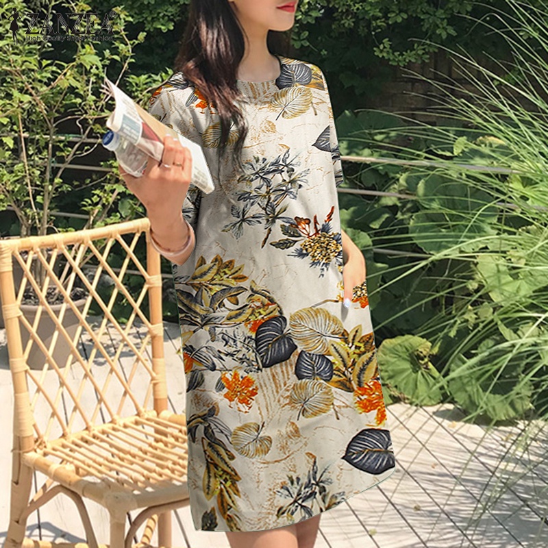 Đầm tay ngắn Zanzea có túi dáng rộng thời trang dành cho nữ