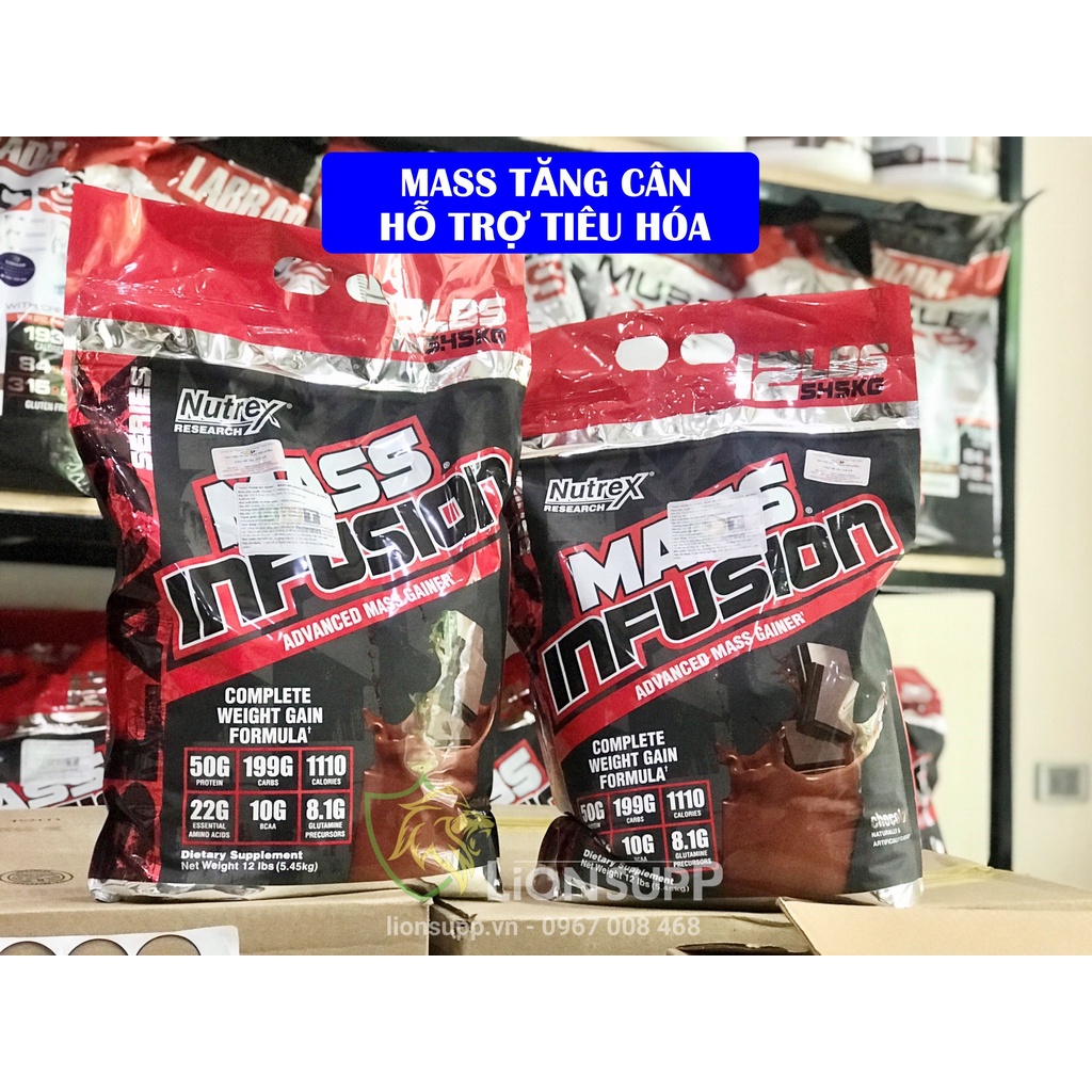 Nutrex Mass Infusion 5,4kg Sữa Tăng Cân Tăng Cơ Hỗ Trợ Men Tiêu Hóa - Hàng Chính Hãng BBT