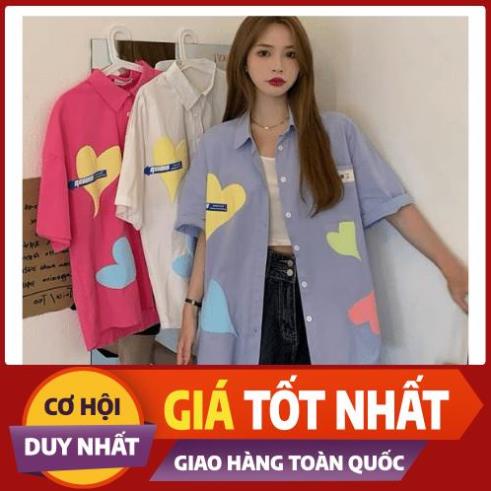 Áo Sơ Mi Tay Ngắn Nam Nữ Form Rộng Unisex Túi Ngực In Hình Trái Tim Siêu Hot Rô Store SM09