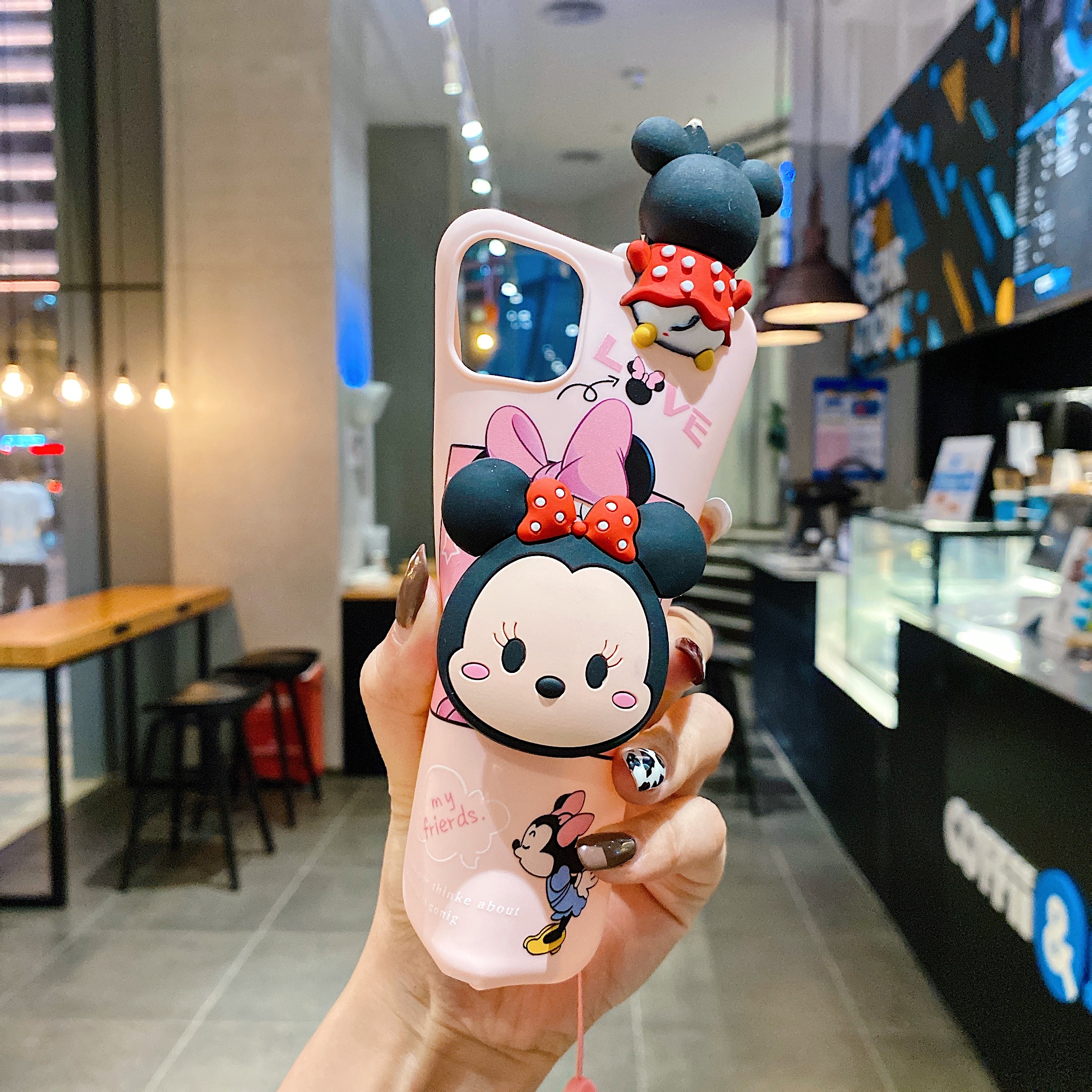 Ốp điện thoại TPU họa tiết Mickey/Minnie có dây đeo dành cho iPhone 12 11 Pro Max X XS MAX XR iPhone 6 6s 7 8 Plus