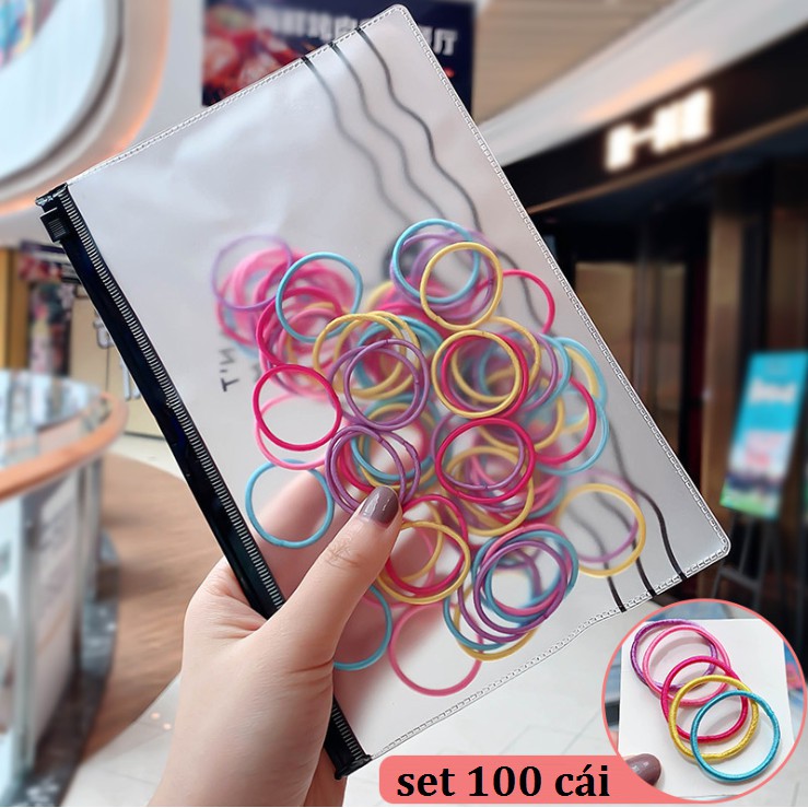 Set 100 chun cột tóc trơn nhiều màu cho bạn gái