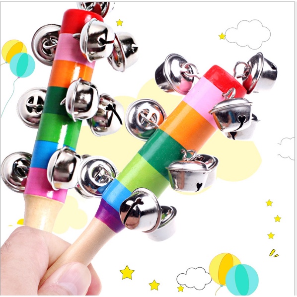 Đồ chơi sơ sinh xúc xắc gỗ 7 sắc cầu vồng chuông sắt - xúc xắc bằng gỗ cho bé giúp kích thích các giác quan cho bé