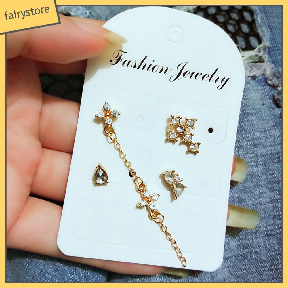 Set 4 bông tai đính đá pha lê